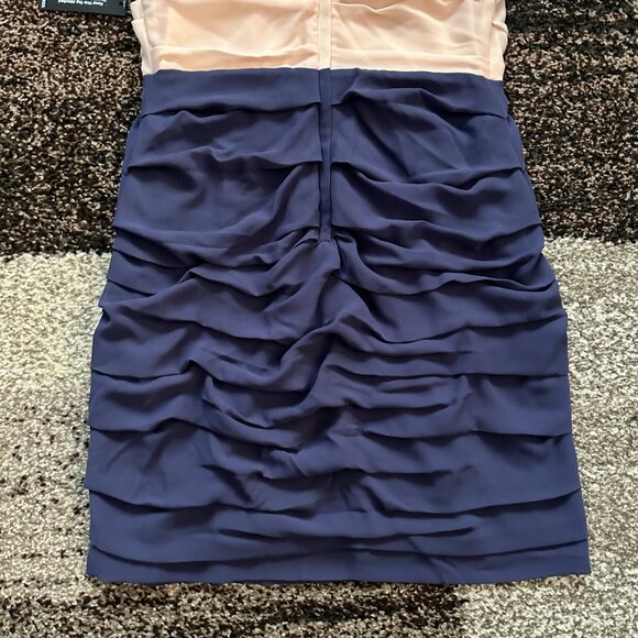 EXPRESS (Size 10) Light Pink Dark Blue Crepe Chiffon Ruched Dress Sleeveless - Picture 10 of 11